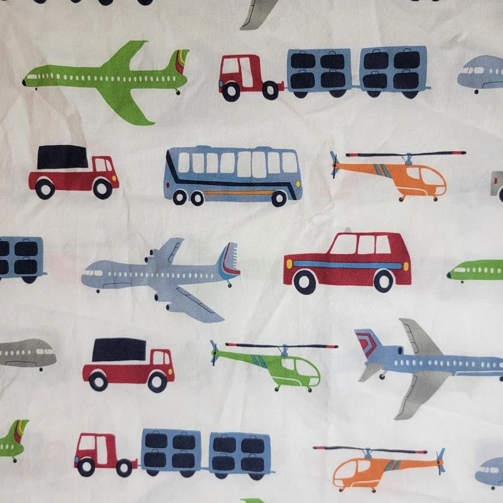 Pottery Barn Kids Full Flat Sheet Transportation Airplanes Cars Blue Red Green